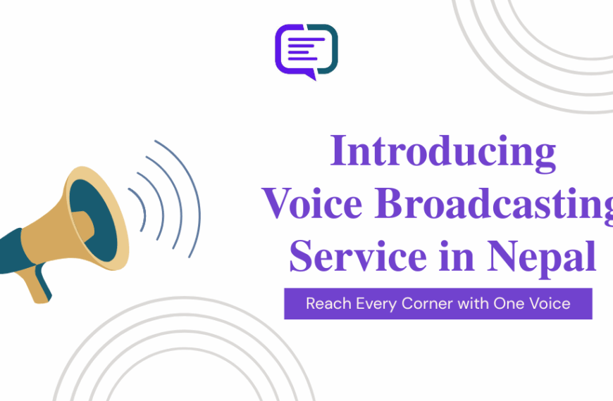 Banner introducing Voice Broadcasting Service in Nepal by BulkSMSNepal with a megaphone icon and message “Reach Every Corner with One Voice”